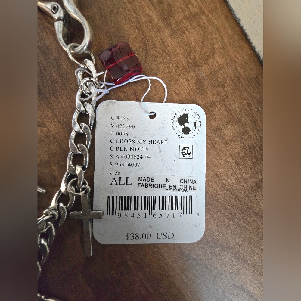 Free People Silver Charm Necklace with Blue, Pearl & Red Accents - Picture 4 of 6
